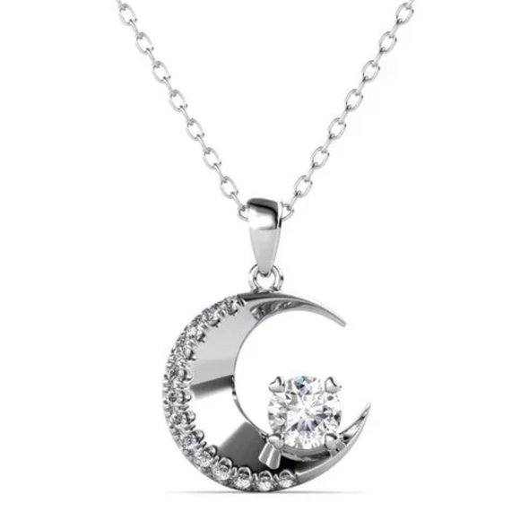 Jewelry - Certified 1/2 ct. t.w. Diamond Moissanite Crescent Moon Necklace NEW
